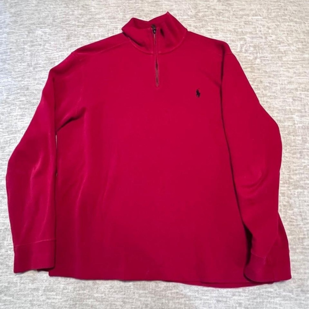 Polo Ralph Lauren Men's 1/4 Zip Pullover Sweater Red Large Cotton Knit Long Slee